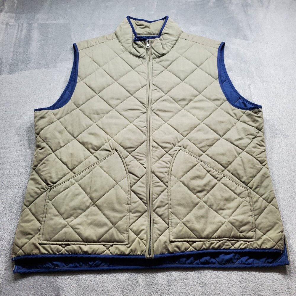 Crown & Ivy Quilted Diamond Full Zip Vest 2 Pockets Khaki Navy Men Sz XL